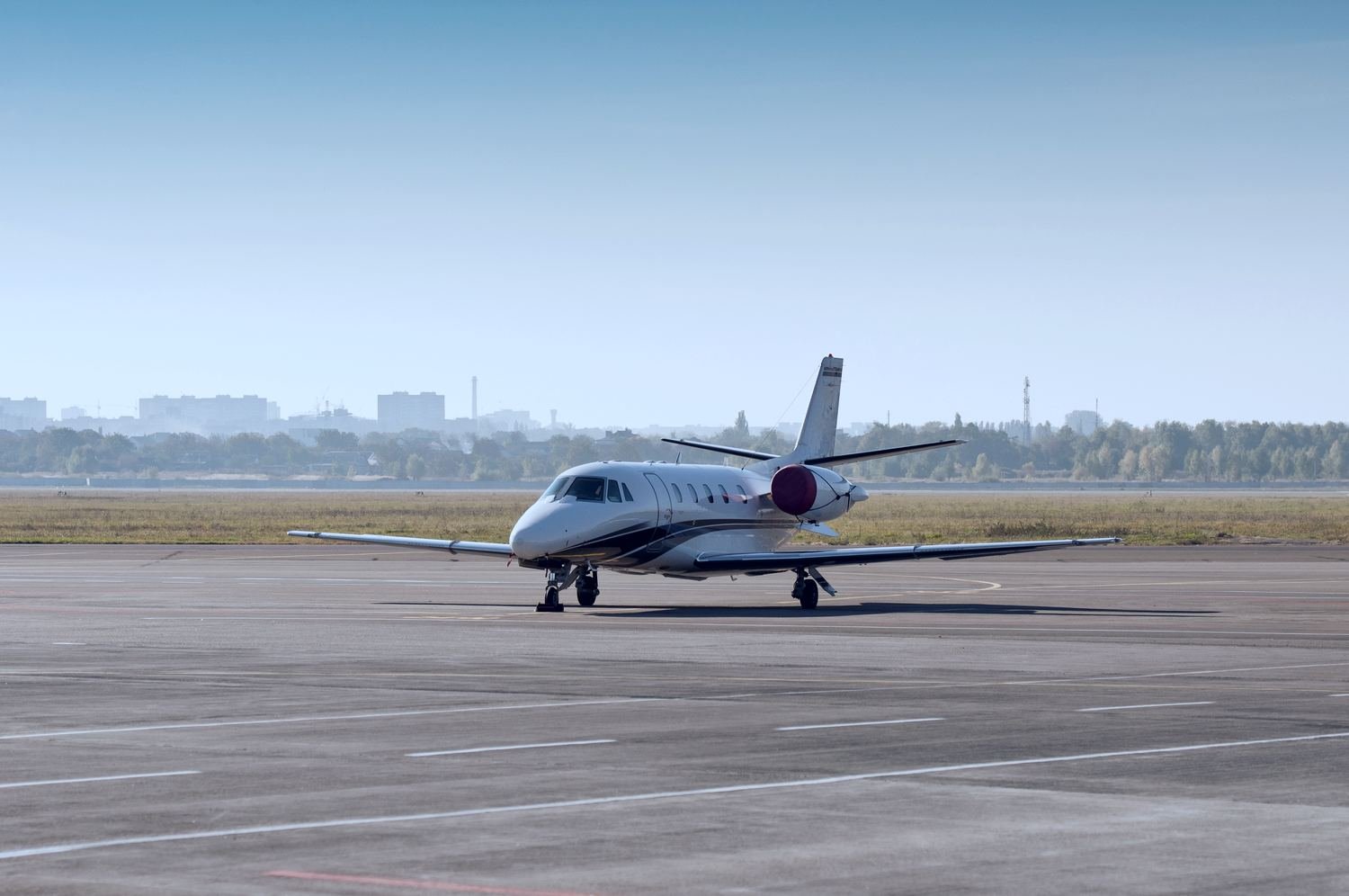 Midsize business jet on the apron
